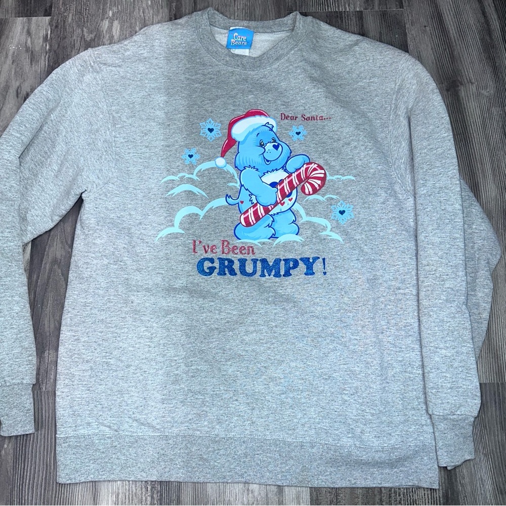 Care Bears Gray Crewneck Sweater - Grumpy Bear Holiday Design